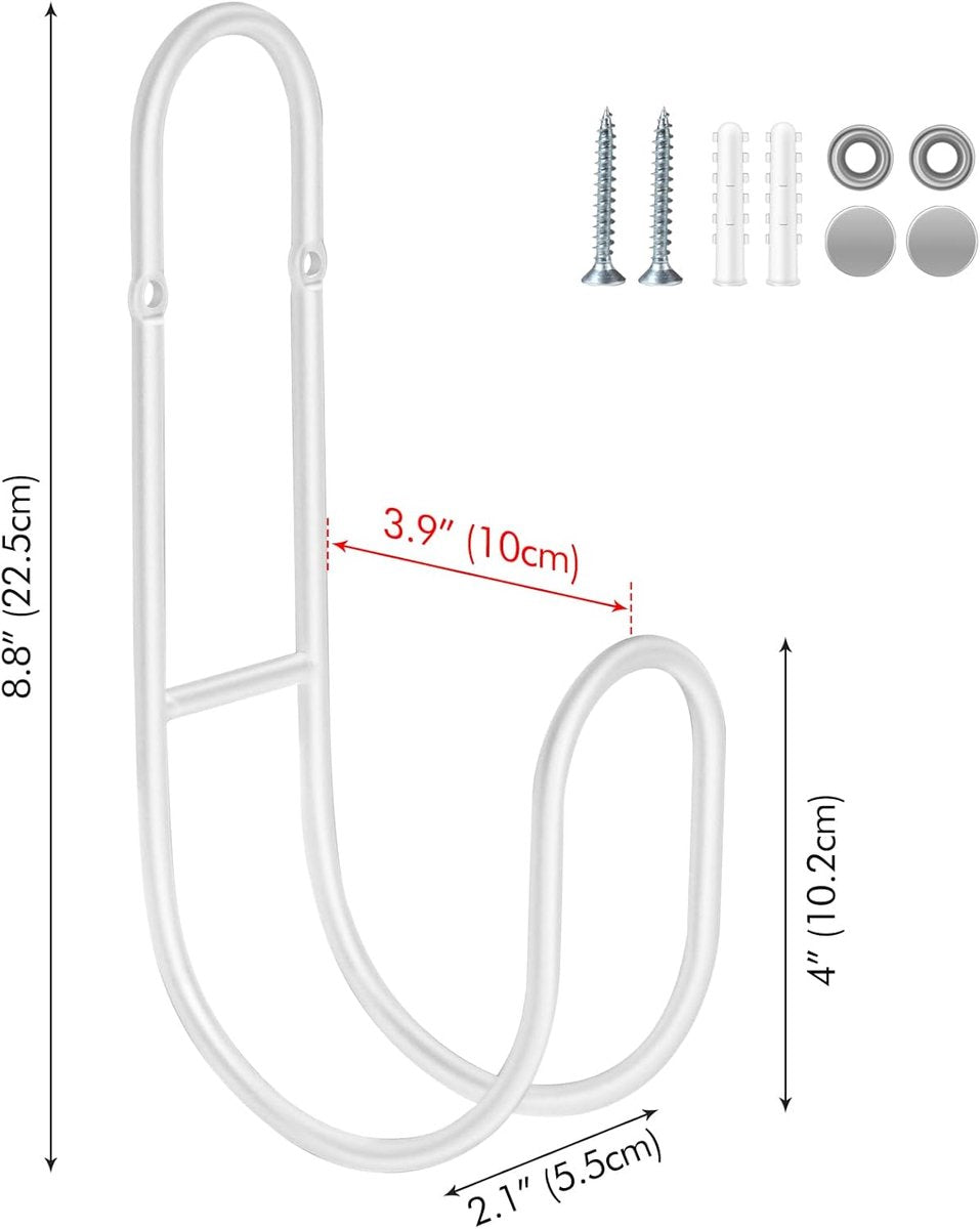 Garden Hose Hanging System - Wall Mount for Neat Storage - Stainless Steel Frame - White