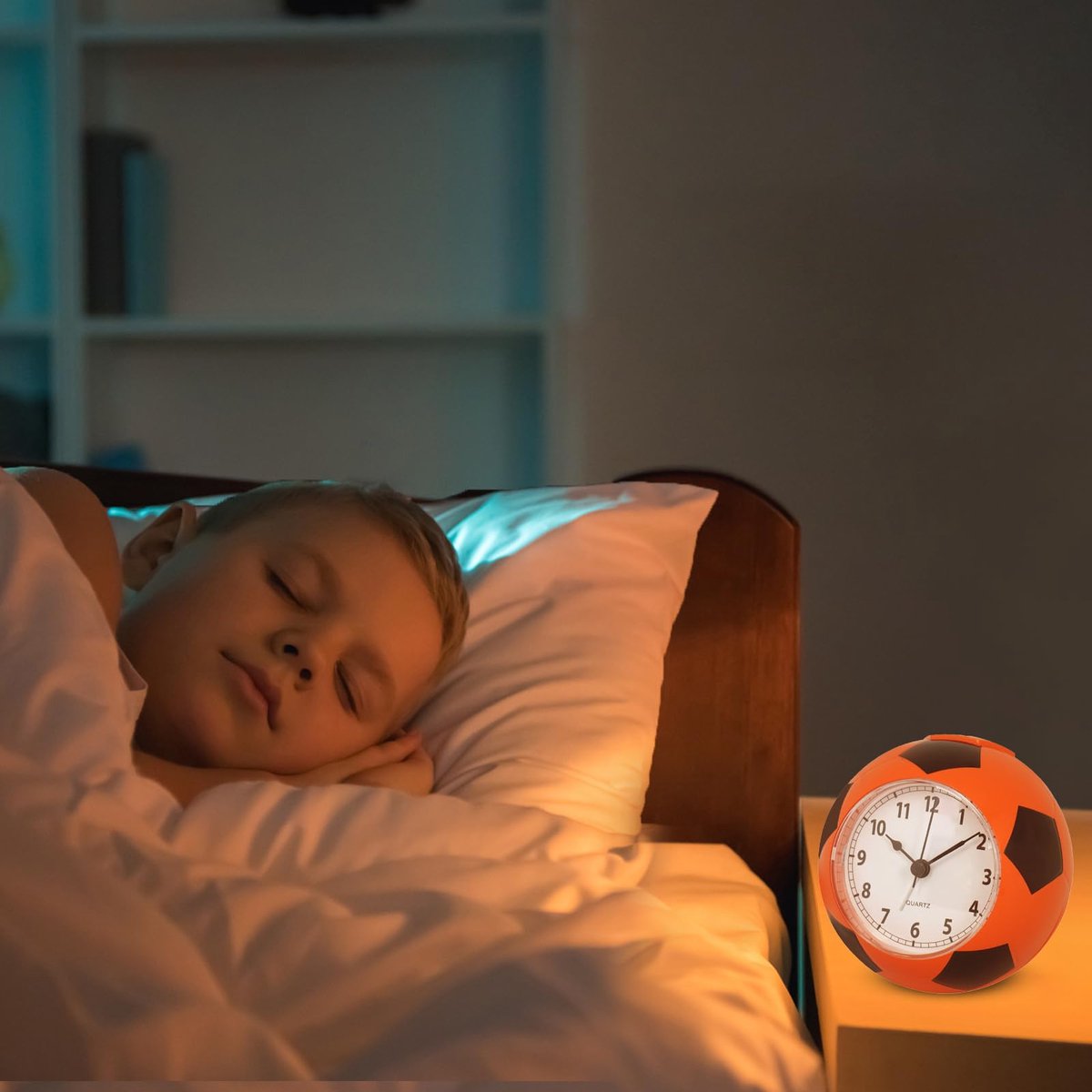 Football Alarm Clock - Silent Non-Ticking Desk Clock | Kids Bedside Clock | Cute football design, easy-to-read analog display, perfect for kids' bedrooms, great birthday gift for boys and girls - Orange