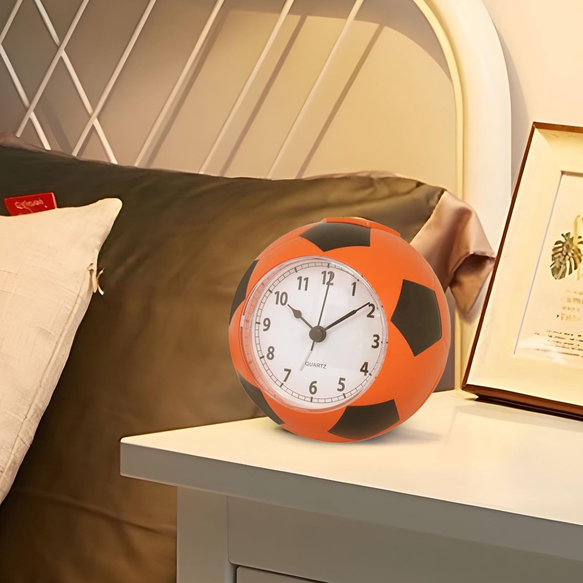 Football Alarm Clock - Silent Non-Ticking Desk Clock | Kids Bedside Clock | Cute football design, easy-to-read analog display, perfect for kids' bedrooms, great birthday gift for boys and girls - Orange