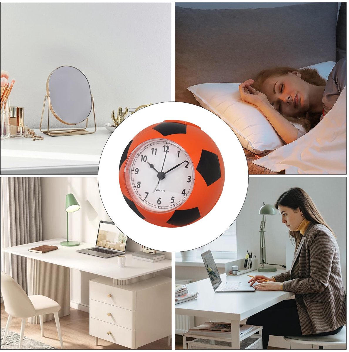 Football Alarm Clock - Silent Non-Ticking Desk Clock | Kids Bedside Clock | Cute football design, easy-to-read analog display, perfect for kids' bedrooms, great birthday gift for boys and girls - Orange