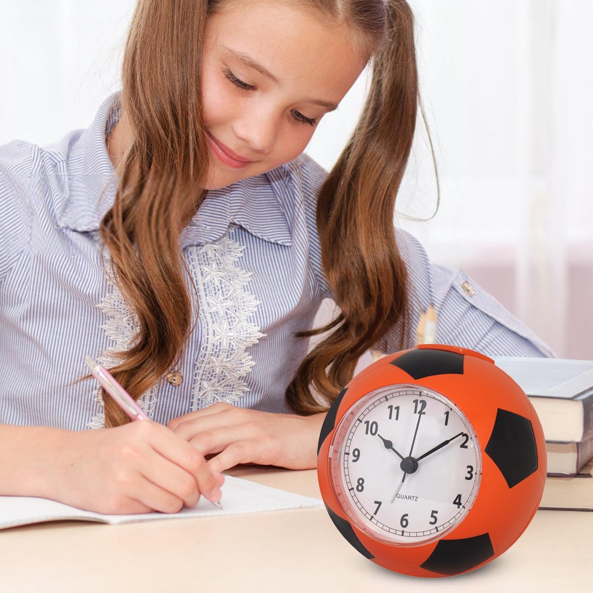 Football Alarm Clock - Silent Non-Ticking Desk Clock | Kids Bedside Clock | Cute football design, easy-to-read analog display, perfect for kids' bedrooms, great birthday gift for boys and girls - Orange