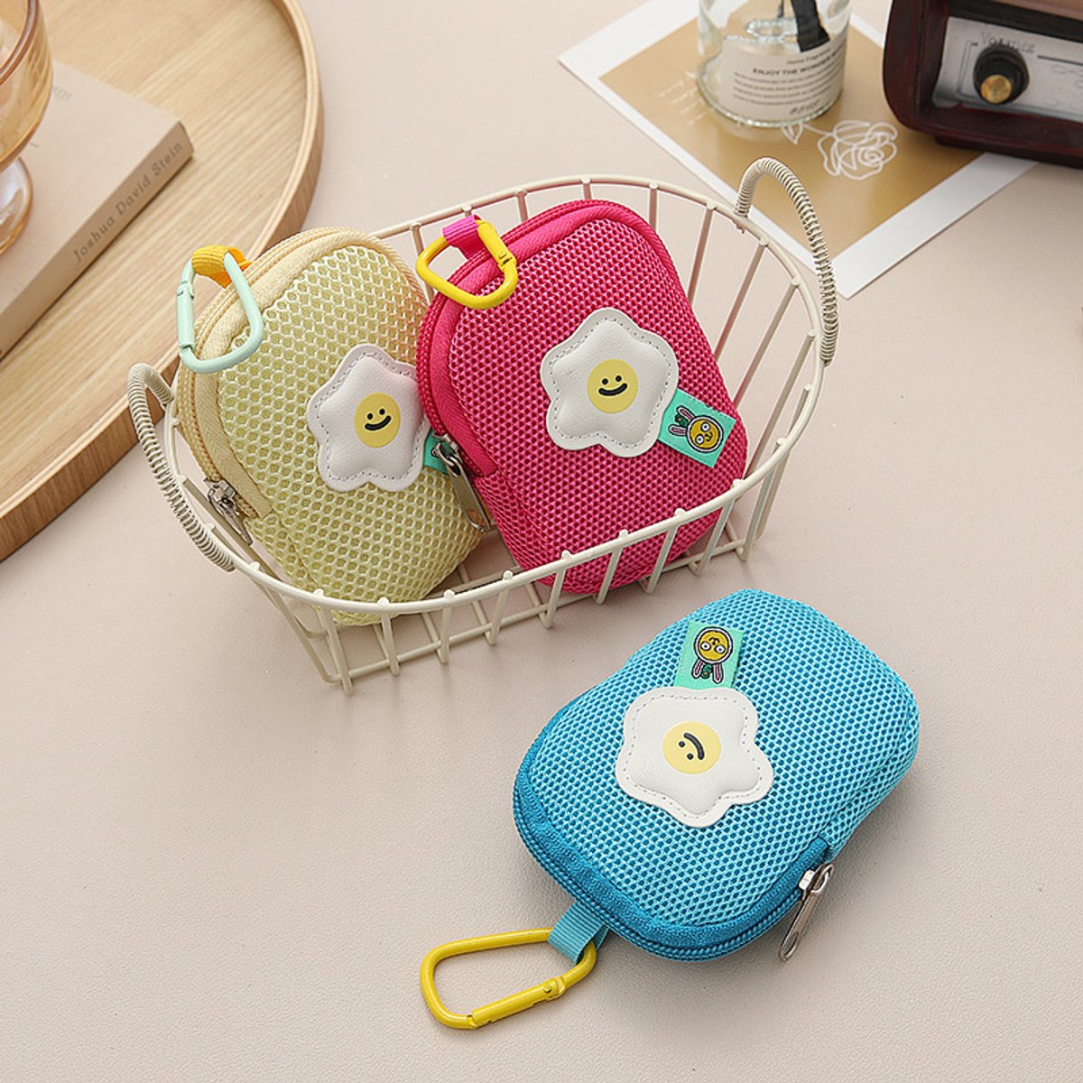 Storage Bag - Cute Mesh - Flowers - Keychain Wallet - Headphone Bag - Pendant Storage Bag - Multifunctional - Yellow