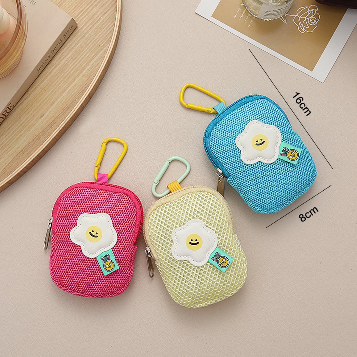 Storage Bag - Cute Mesh - Flowers - Keychain Wallet - Headphone Bag - Pendant Storage Bag - Multifunctional - Yellow