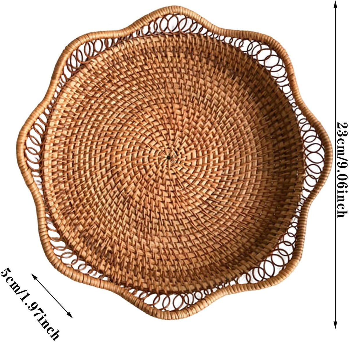 1pc Rattan Fruit Basket, Hand Woven Bread Basket, Tabletop Round Wicker Food Serving Storage Bowl, Natural Woven Decorative Baskets for Home Kitchen Counter Organizing