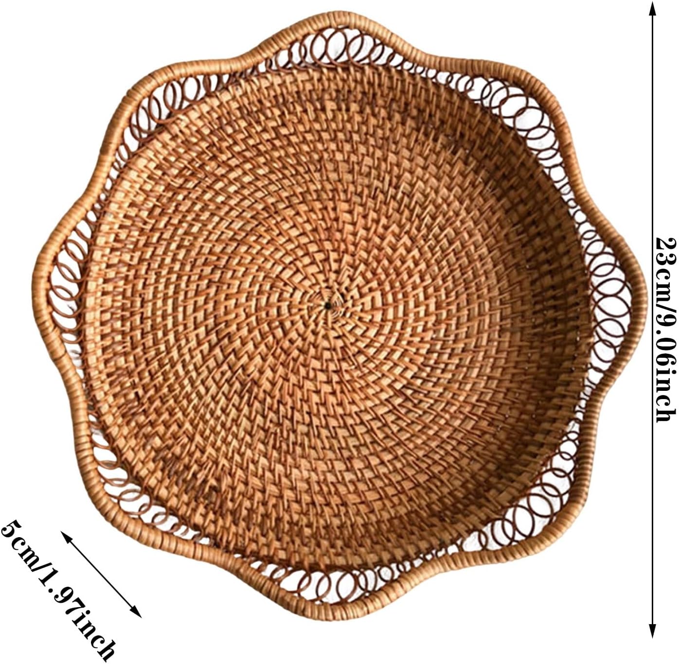 1pc Rattan Fruit Basket, Hand Woven Bread Basket, Tabletop Round Wicker Food Serving Storage Bowl, Natural Woven Decorative Baskets for Home Kitchen Counter Organizing