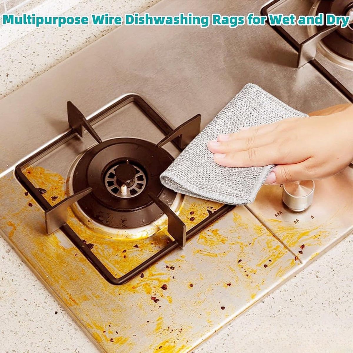 10pcs Kitchen DishCloths, 7.87"×7.87" Wire Dishwashing Rag for Wet and Dry, Multipurpose Cleaning Cloth, Reusable and Washable Clean Tools for Cookware, Sinks, Stove Tops, Dishes