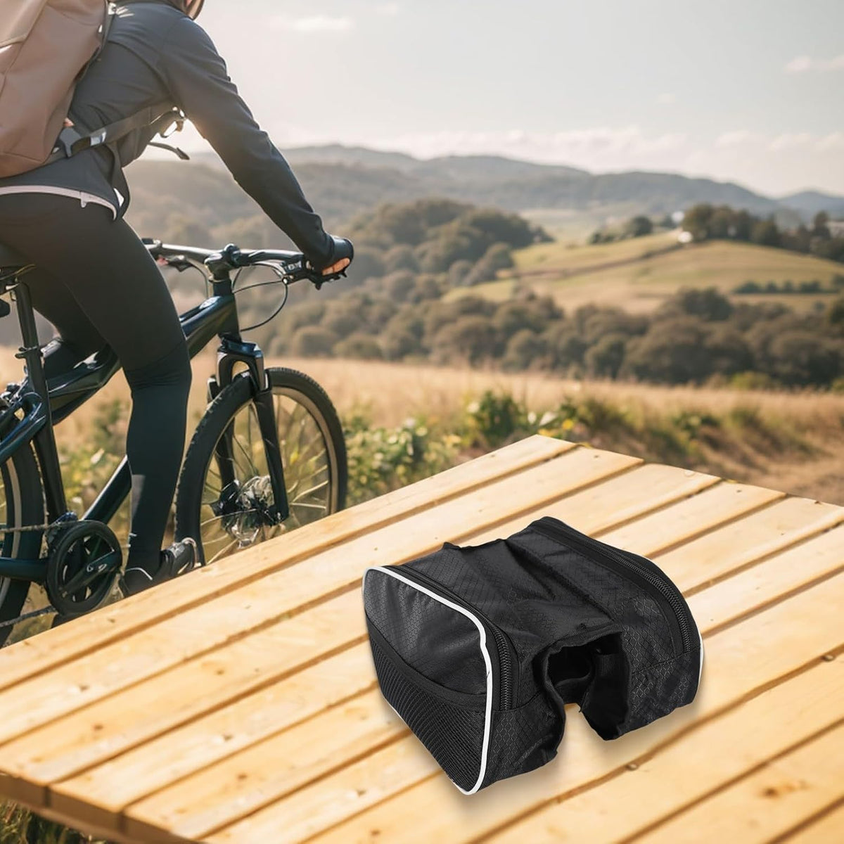 1pc Bike Handlebar Bag, Waterproof Bicycle Frame Handlebar Bag, Cycling Front Top Tube Pouch Pannier, Riding Equipment