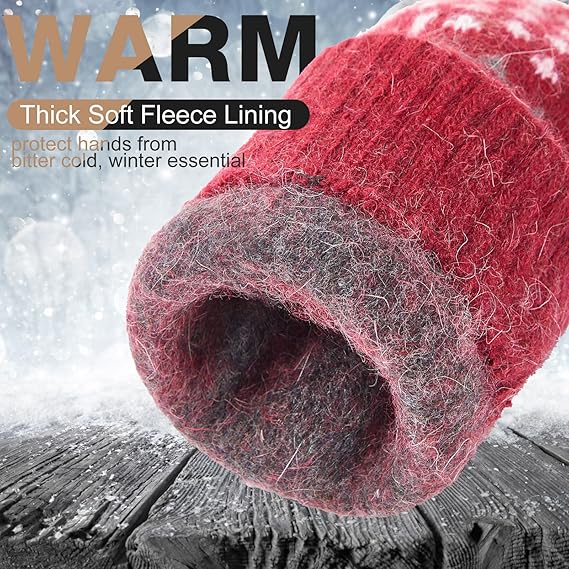 Pack of 3 pairs - Warm winter gloves for women - Extra thick - Knitted imitation - Suitable for cold winter weather (style A)