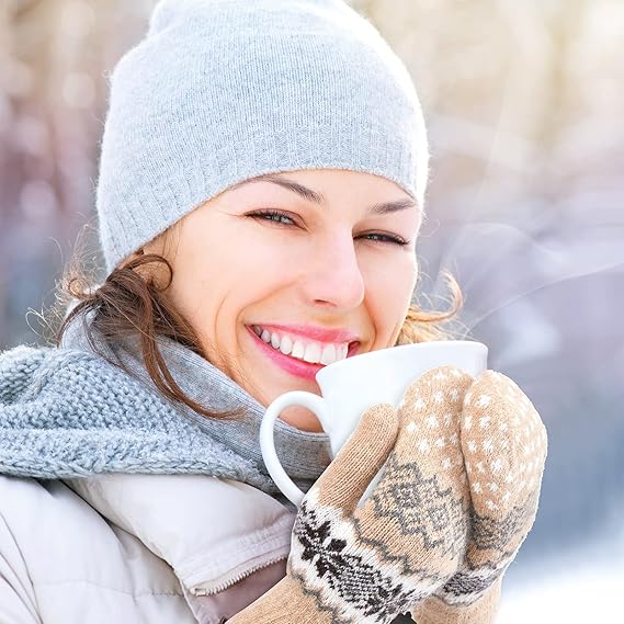 Pack of 3 pairs - Warm winter gloves for women - Extra thick - Knitted imitation - Suitable for cold winter weather (style A)