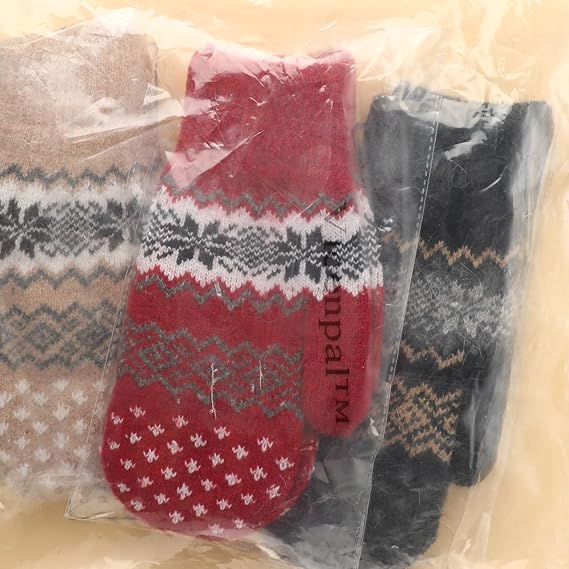 Pack of 3 pairs - Warm winter gloves for women - Extra thick - Knitted imitation - Suitable for cold winter weather (style A)