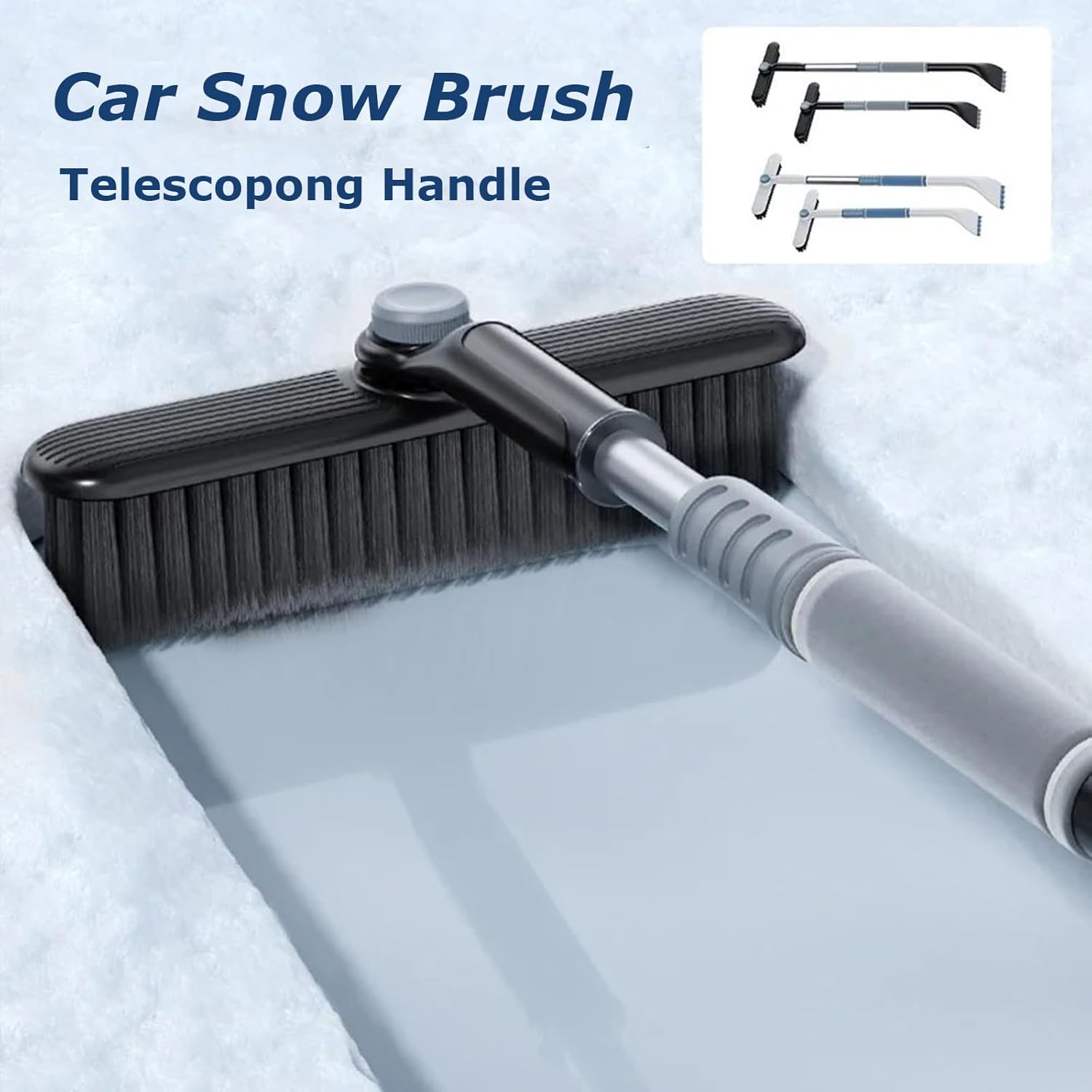 3-in-1 Snow Brush and Ice Scraper for Car Windows - Extendable Snow Remover - 360° Rotating Snow Brush and Ice Scraper with Long Handle (Gray)