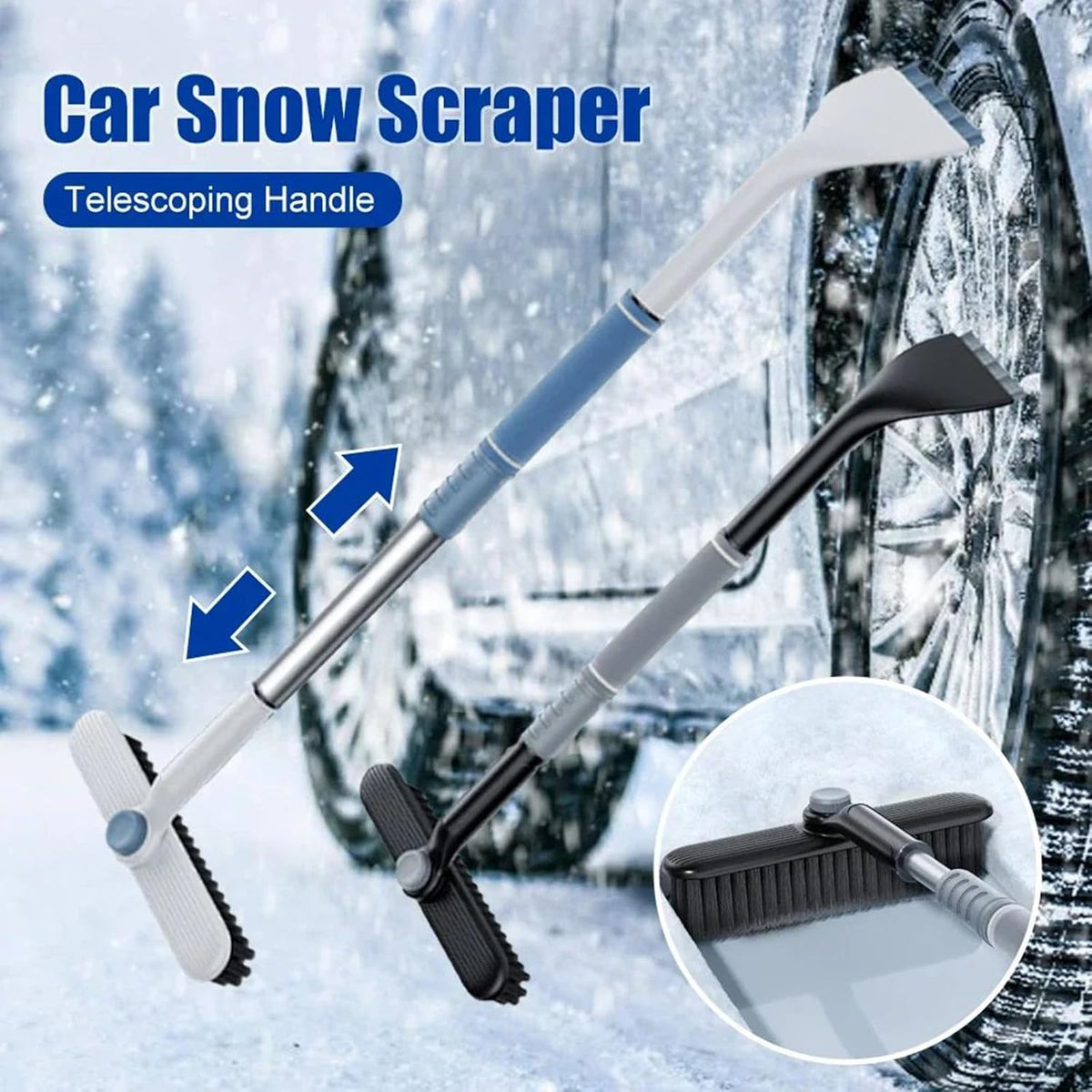 3-in-1 Snow Brush and Ice Scraper for Car Windows - Extendable Snow Remover - 360° Rotating Snow Brush and Ice Scraper with Long Handle (Gray)