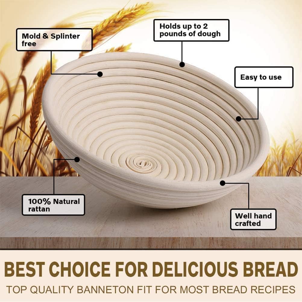 Proofing Basket Ø 23 cm - Bread Baking - Banneton - Proofing Basket Bread - Proofing Basket Round - Rattan Bread Pan - Dough Basket - incl. Dough Cloth | 1 piece