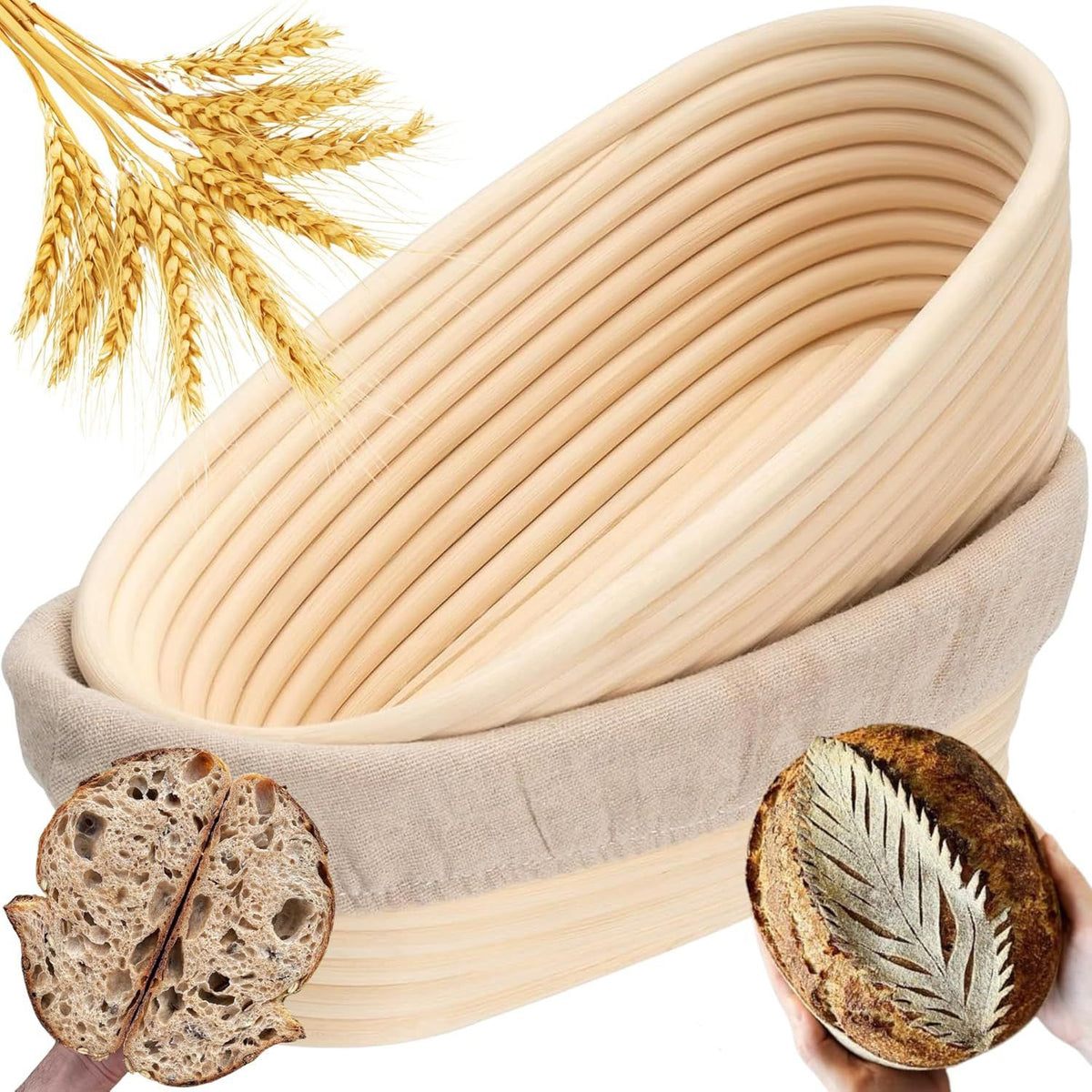 Proofing Basket - Bread Baking - Banneton | 25*15*8cm - Bread Proofing Basket - Oval Proofing Basket - Rattan Bread Pan - Dough Basket - incl. Dough Linen | 1 piece