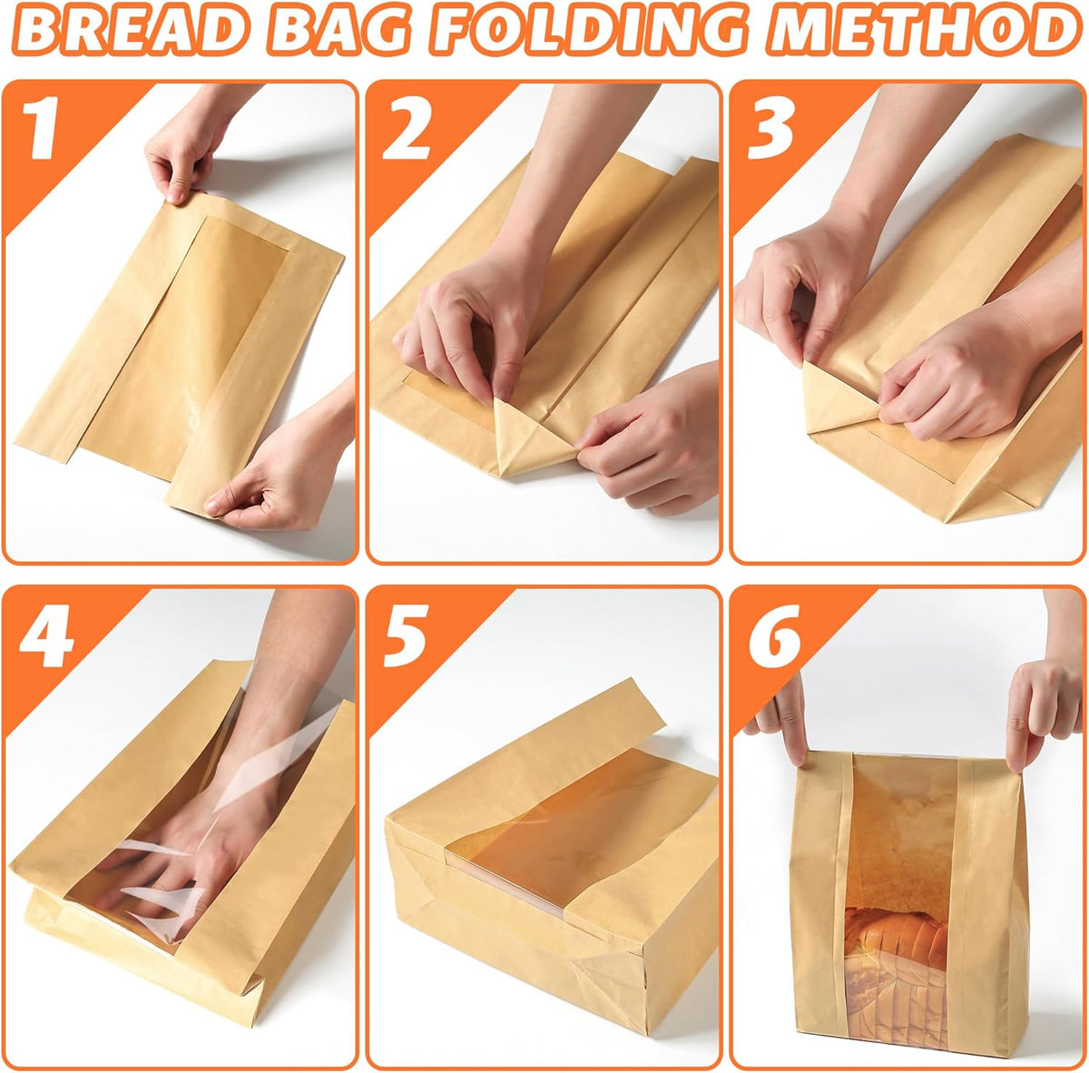 Bread Bag - Kraft paper with transparent window - 23.5*12*5 cm | Small baking bag - Suitable for storing bread, cookies, and snacks - Includes resealable tape