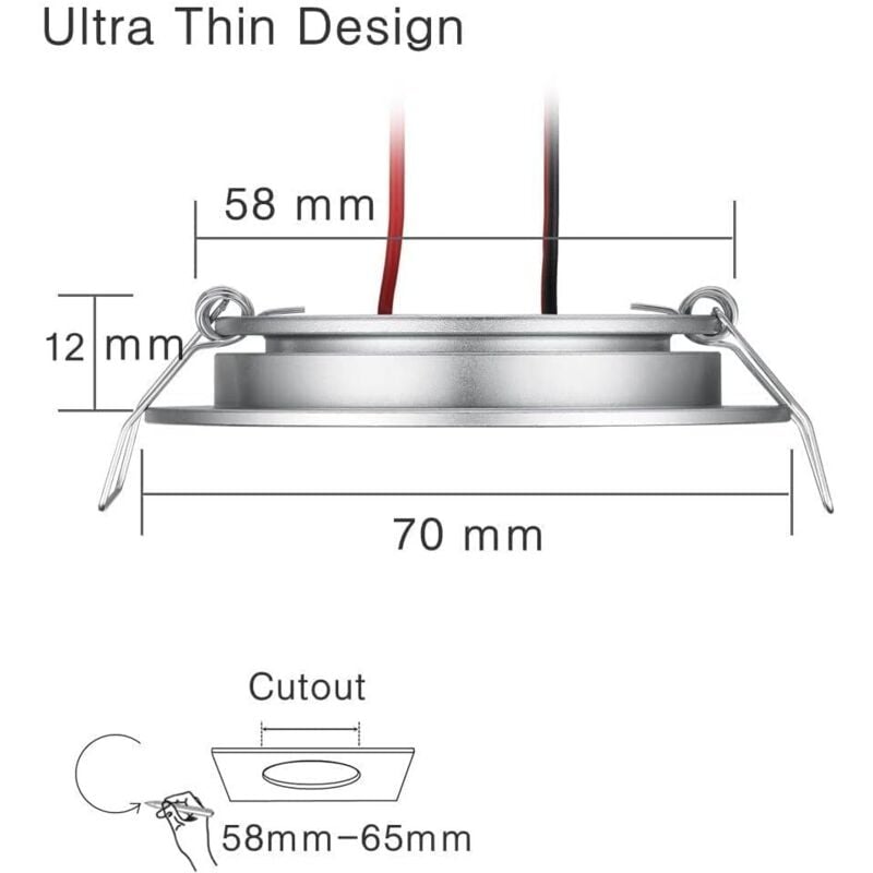 4 x 12V LED Recessed Spotlight Hole 58-65mm 3W 3200K Recessed Ceiling Light for Motorhome Boat Caravan Van Yacht Warm White (Silver Finish)