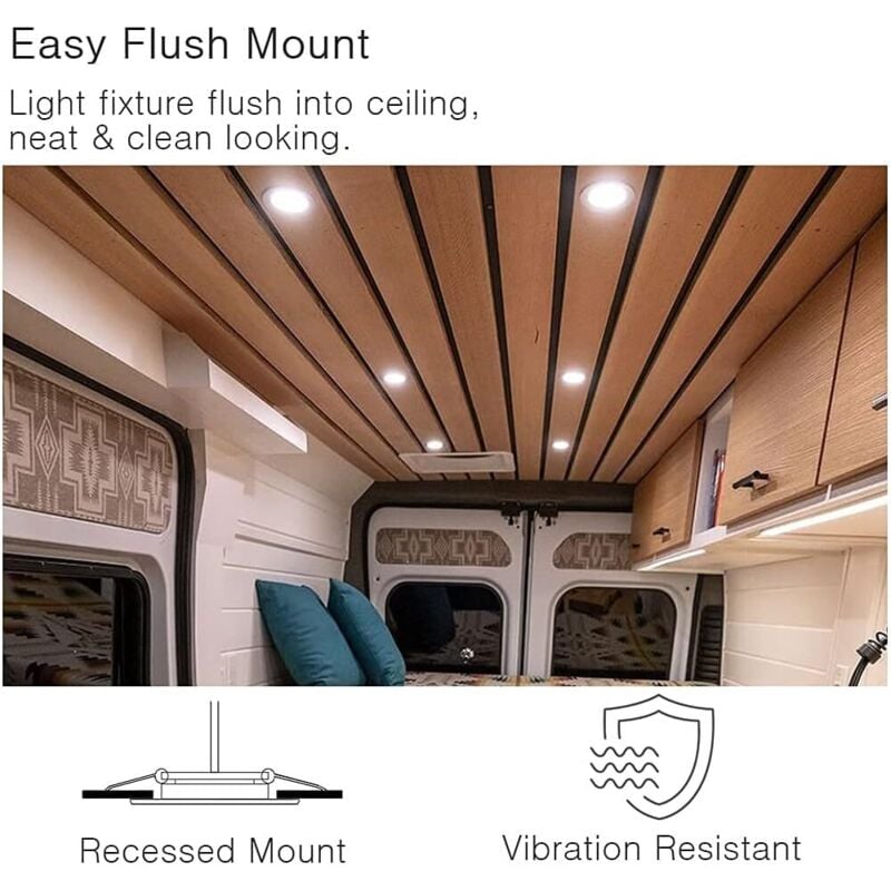 4 x 12V LED Recessed Spotlight Hole 58-65mm 3W 3200K Recessed Ceiling Light for Motorhome Boat Caravan Van Yacht Warm White (Silver Finish)