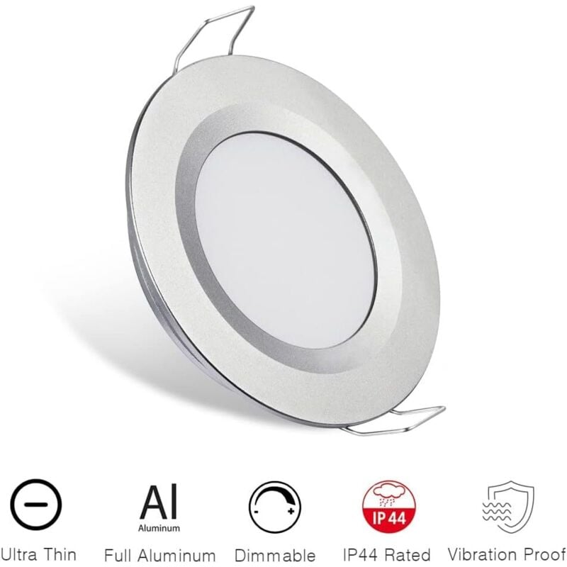 4 x 12V LED Recessed Spotlight Hole 58-65mm 3W 3200K Recessed Ceiling Light for Motorhome Boat Caravan Van Yacht Warm White (Silver Finish)