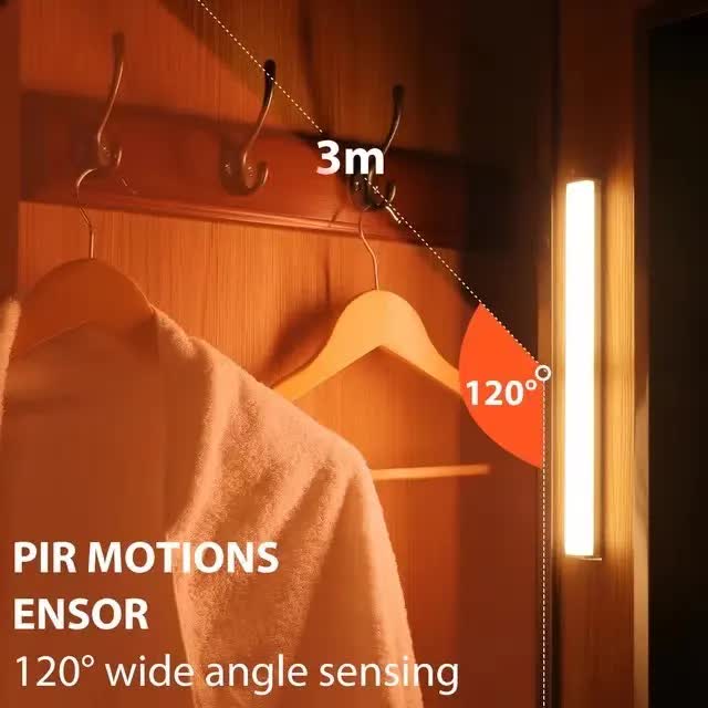 (White, 3-pack) Cabinet lighting with motion sensor, rechargeable LED wardrobe light, battery-powered wireless magnetic light