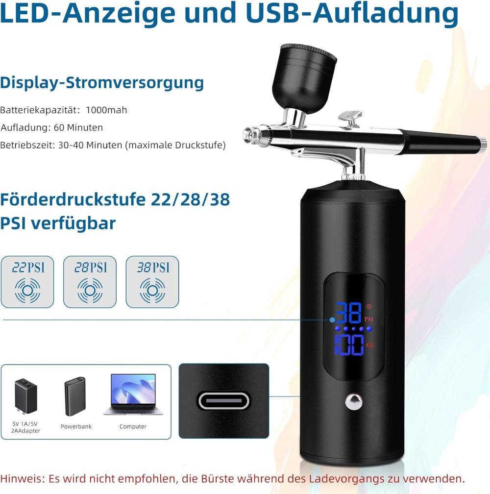 Airbrush Machine - Wireless Spray Gun Set with USB Charging and 3 Speed Modes, for Nail Art, Cake Decorating and Painting