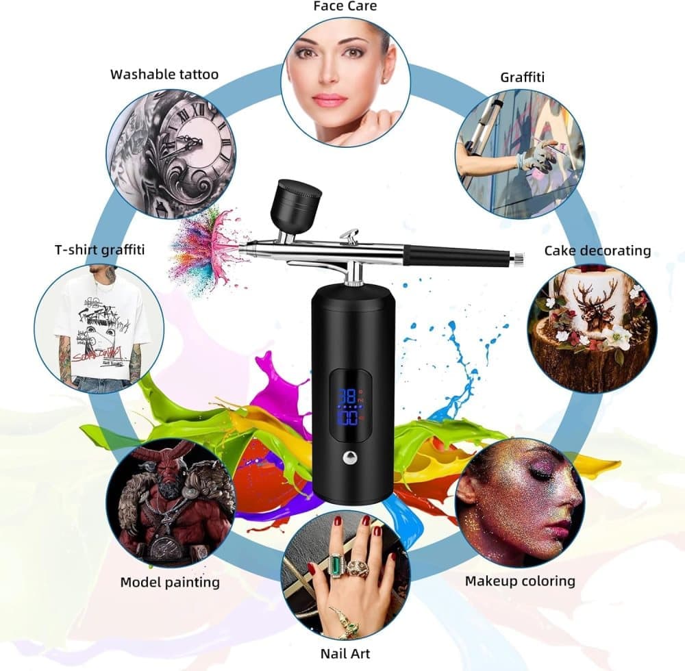 Airbrush Machine - Wireless Spray Gun Set with USB Charging and 3 Speed Modes, for Nail Art, Cake Decorating and Painting