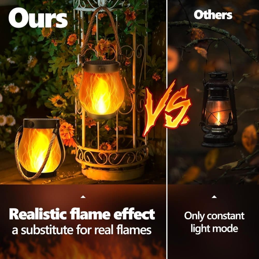 1/2/4 Pack Solar Garden Lights with Flame Effect - Waterproof Hanging Lanterns with USB Charging, Halloween and Garden Decoration (Four-piece set)