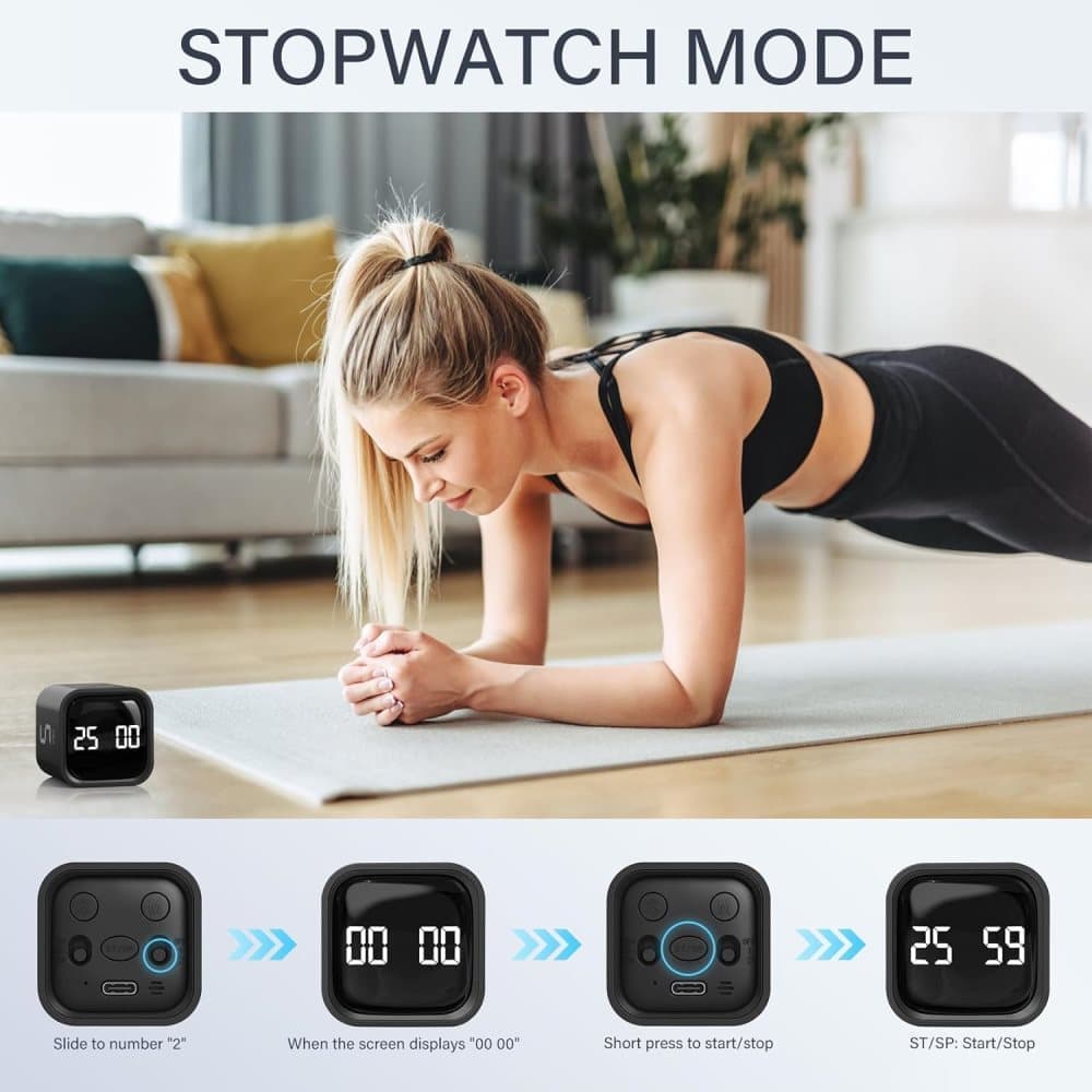 Pomodoro Timer 25/5/10 Min Desk Timer Vibration Volume Adjustable Productivity Clock