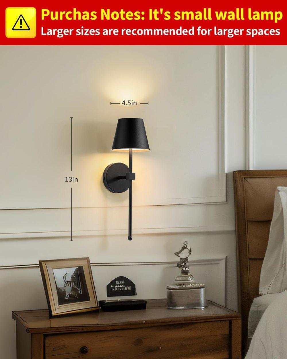 Wireless Wall Lamps 2-pack, LED Lamps with Rechargeable Battery, Stepless Dimmable with Remote Control