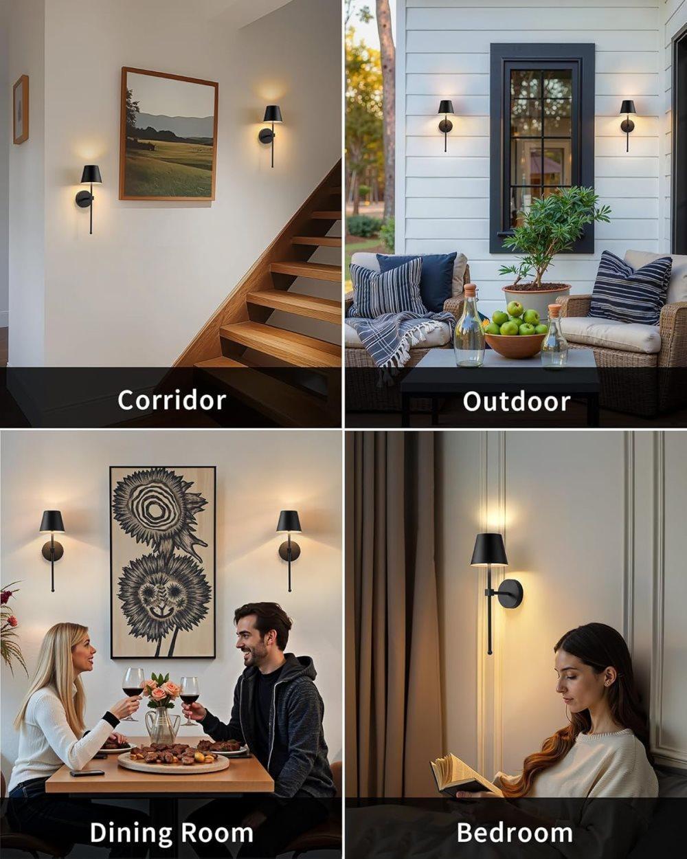 Wireless Wall Lamps 2-pack, LED Lamps with Rechargeable Battery, Stepless Dimmable with Remote Control