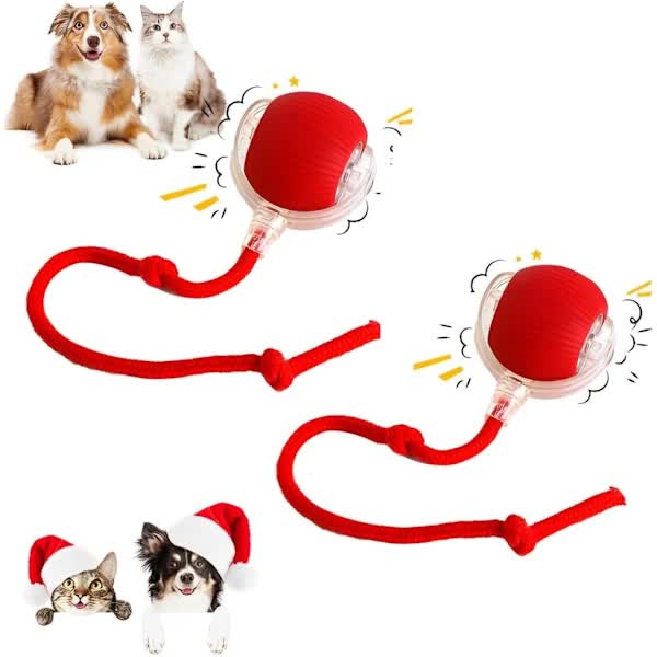 2 pcs 360° Smart Automatic Rolling Pet Ball, Rechargeable Irregular Movement for Cats &amp; Dogs, Red