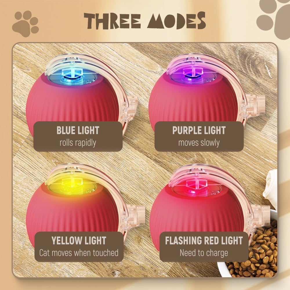 2 pcs 360° Smart Automatic Rolling Pet Ball, Rechargeable Irregular Movement for Cats & Dogs, Red