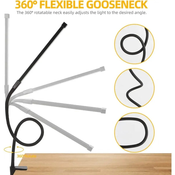 1 pc. Desk Lamps for Home Office, Clamp Lamp Dimmable Gooseneck Lamp Touch Control, Adjustable Desk Lamp for Workbench Tabletop (Black)