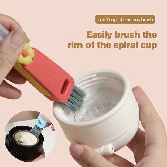 3-in-1 Crevice Brush - Multifunctional - Lid Brush - Suitable for small spaces, various cups and bottles