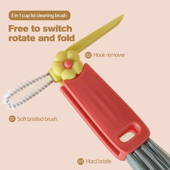 3-in-1 Crevice Brush - Multifunctional - Lid Brush - Suitable for small spaces, various cups and bottles