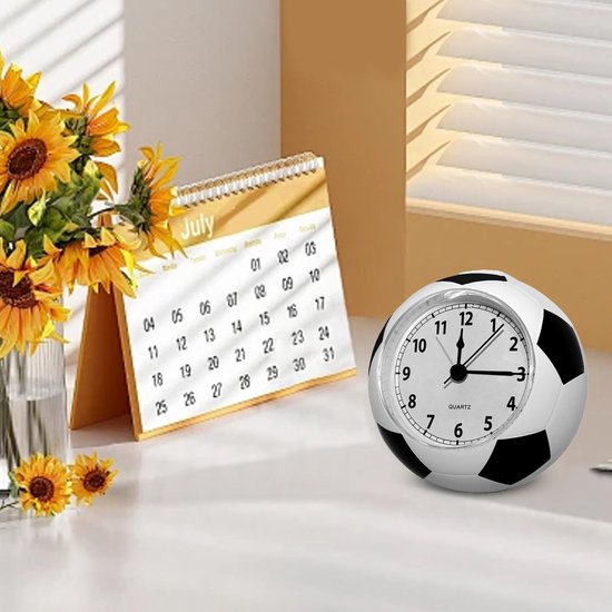 Football Alarm Clock - Silent Non-Ticking Desk Clock | Kids Bedside Clock | Cute football design, easy-to-read analog display, perfect for kids' bedrooms, great birthday gift for boys and girls - White