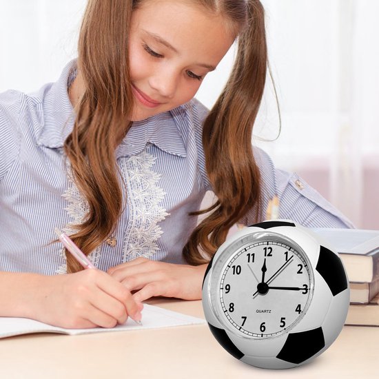Football Alarm Clock - Silent Non-Ticking Desk Clock | Kids Bedside Clock | Cute football design, easy-to-read analog display, perfect for kids' bedrooms, great birthday gift for boys and girls - White