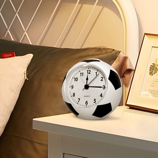 Football Alarm Clock - Silent Non-Ticking Desk Clock | Kids Bedside Clock | Cute football design, easy-to-read analog display, perfect for kids' bedrooms, great birthday gift for boys and girls - White