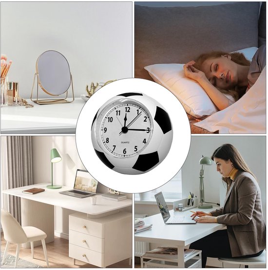 Football Alarm Clock - Silent Non-Ticking Desk Clock | Kids Bedside Clock | Cute football design, easy-to-read analog display, perfect for kids' bedrooms, great birthday gift for boys and girls - White