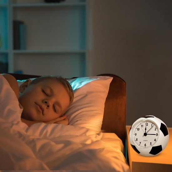 Football Alarm Clock - Silent Non-Ticking Desk Clock | Kids Bedside Clock | Cute football design, easy-to-read analog display, perfect for kids' bedrooms, great birthday gift for boys and girls - White