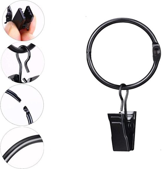 Curtain rod with clips - 20 pieces - Black 38 mm - Hanging clothes - Hanging small items