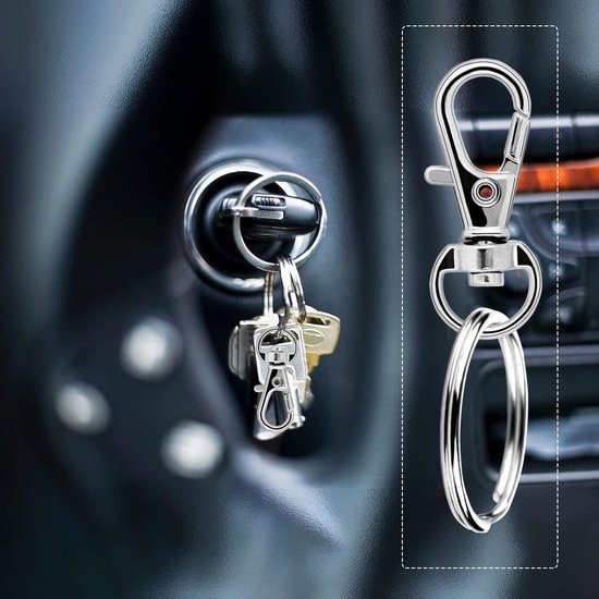 Small Stainless Steel Keychains - 100 Pieces Carabiner Keychains - DIY - DIY Ring - Snap Closure with Turning Button - (Silver)