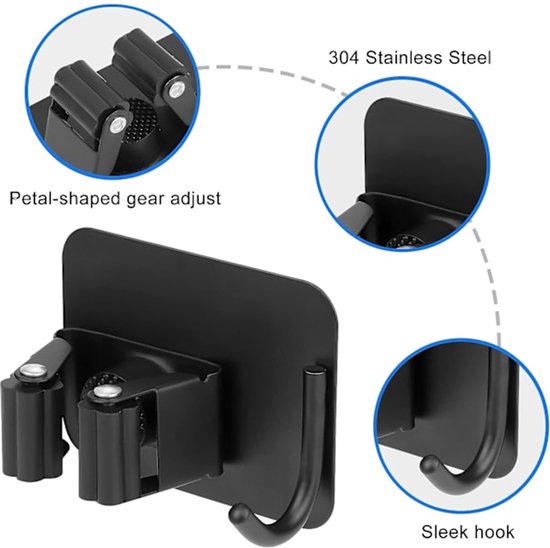 Mop hook - Wall broom hook - Wall broom holder without drilling - 4-pack