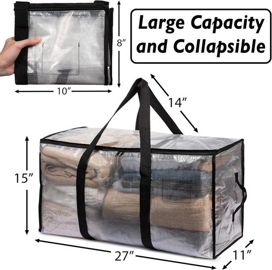 Large Moving Boxes & Storage Bags - Extra Large Moving Boxes with Backpack Straps, Zippers & Handles - Sturdy & Durable for Student Rooms - 4-Pack