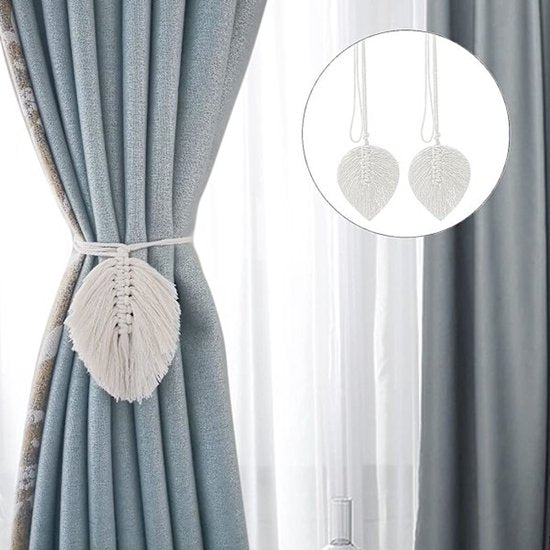 Curtain hooks - 2 sets of hand-woven curtains - curtain cords and curtain leaves