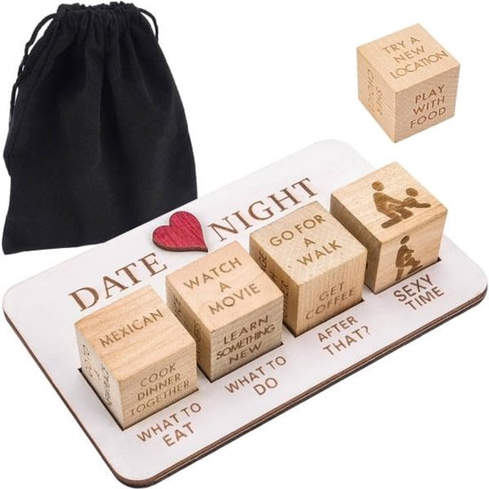 Romantic Date Night Dice Set - Romantic Couple Game - With Storage Bag - Perfect Choice for Valentine's Day, Birthdays and Weddings - 1 Set - Valentine's Day Gift