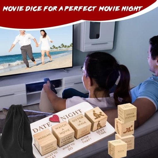 Romantic Date Night Dice Set - Romantic Couple Game - With Storage Bag - Perfect Choice for Valentine's Day, Birthdays and Weddings - 1 Set - Valentine's Day Gift