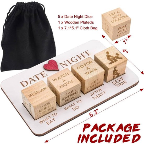 Romantic Date Night Dice Set - Romantic Couple Game - With Storage Bag - Perfect Choice for Valentine's Day, Birthdays and Weddings - 1 Set - Valentine's Day Gift