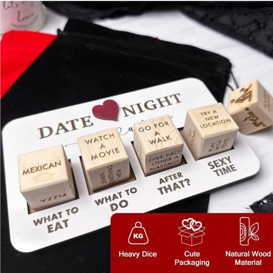 Romantic Date Night Dice Set - Romantic Couple Game - With Storage Bag - Perfect Choice for Valentine's Day, Birthdays and Weddings - 1 Set - Valentine's Day Gift