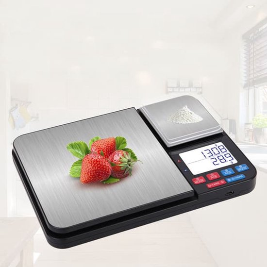 Digital kitchen scale - with dual weighing plates 5 kg/1 g and 500 g/0.01 g - small grams