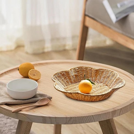 Fruit bowl - Round wicker basket - Corrugated serving basket - Dining table top - Curved corrugated woven tray - Coffee table storage tray